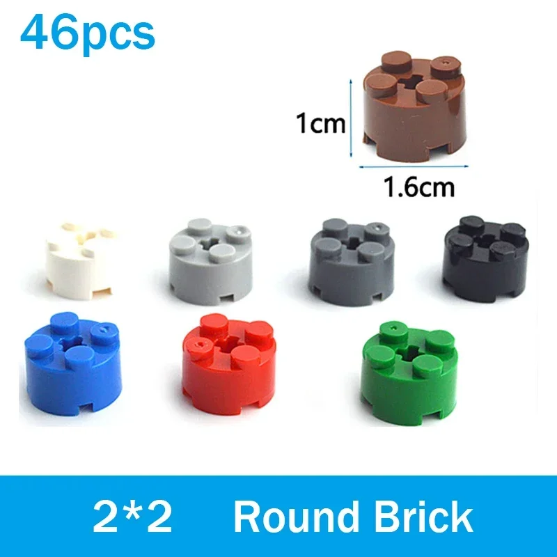 Accessoires de bricolage pour blocs de construction MOC, briques rondes, jouets pour enfants, compatibles avec Paremploy6143, 46 pièces, 2x2