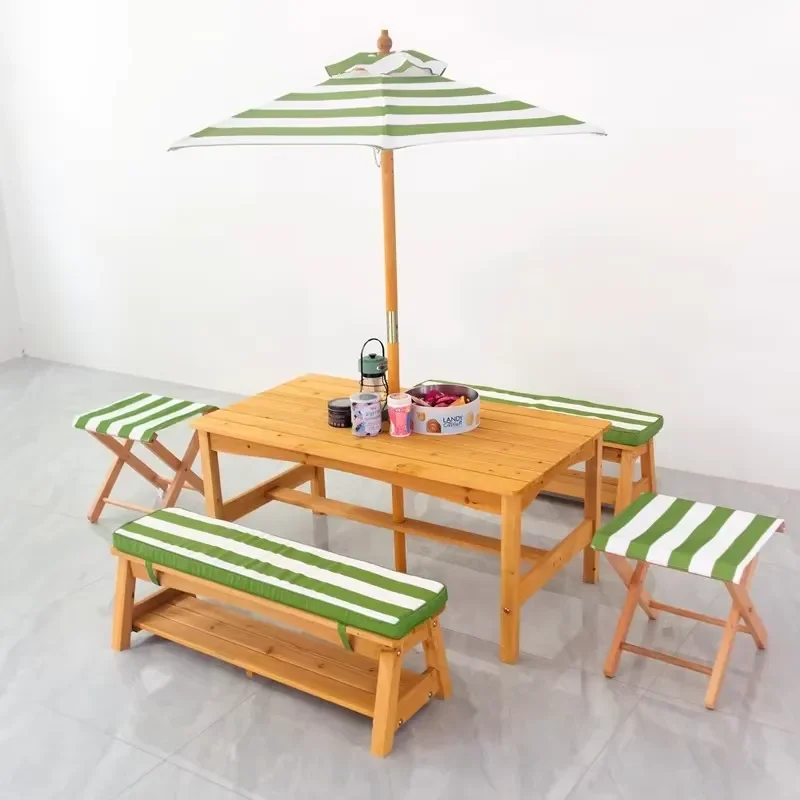 Lightweight Bamboo Picnic Table Set With Chairs And Stools For Kids Outdoor Camping Kindergarten Early Education Center Use