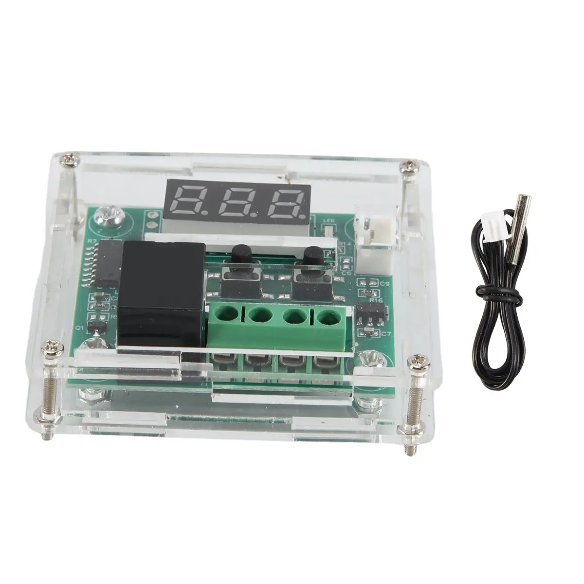 Compatible W1209 Digital Thermostat Control Board RED Digital DC 12V, -50 to 100℃, Waterproof Sensor Switch Plate with Case