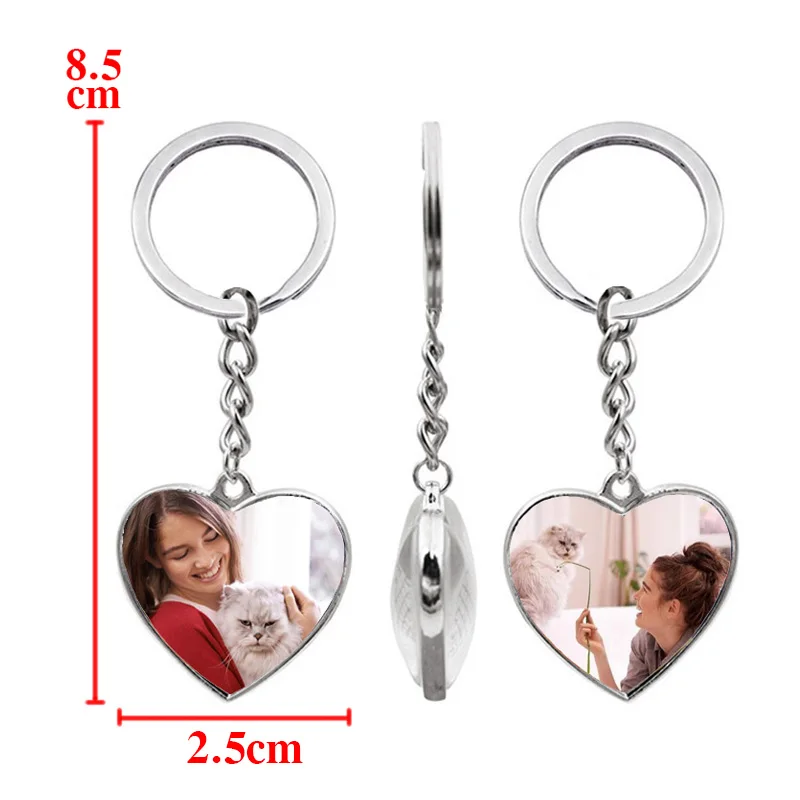 Personalized Family Photo Keychain Peach Heart Keychain Customized Photo