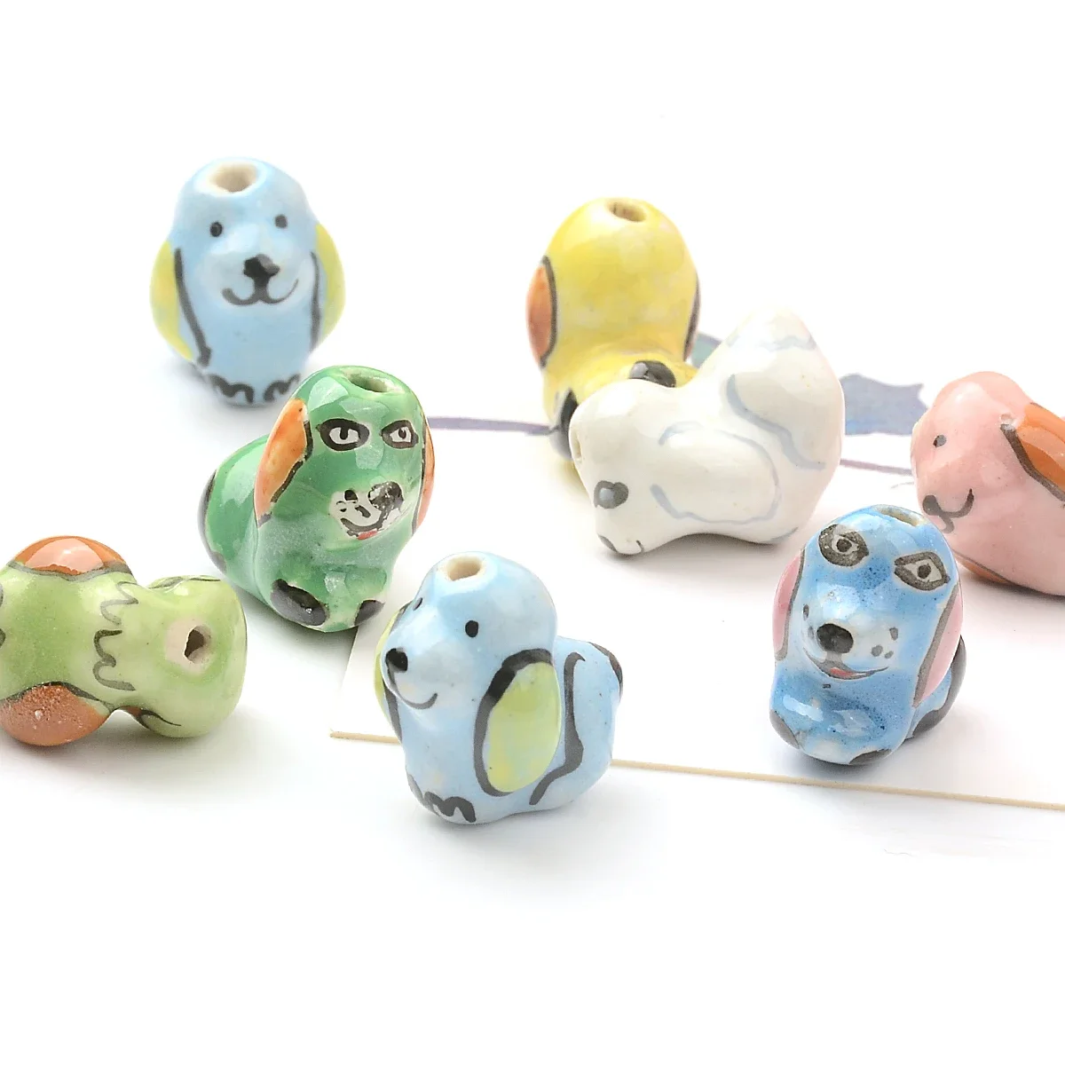 18x16mm Hand-painted Dog Shape Ceramic Beads Colorful Kawaii Anime Beads For Jewelry Making Necklace Bracelet Accessories