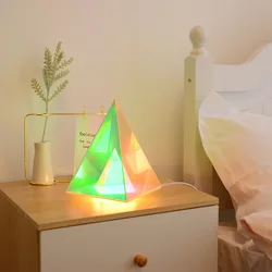 Creative Acrylic LED Bedside Night Light Triangle Pyramid Table Lamp for Living Room Bedroom Rubik's Cube Color Indoor Lamp