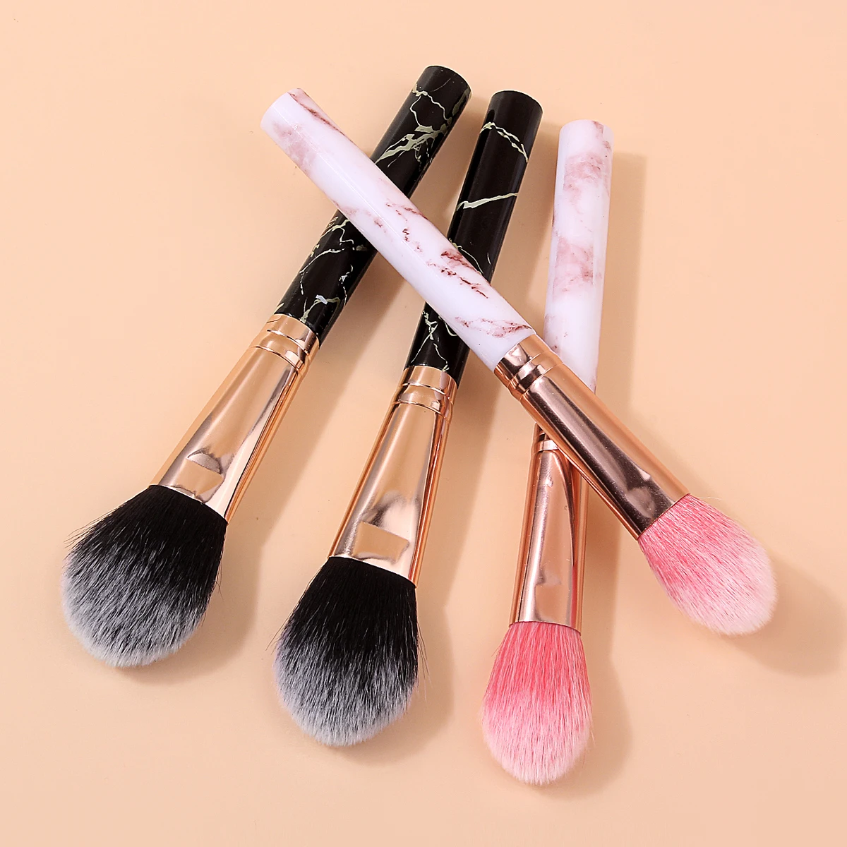 4Pcs Marble Handle Makeup Brushes Set Soft Fibers Powder Blush Brushes Professional Face Cosmetic Tools For Women Daily Makeup