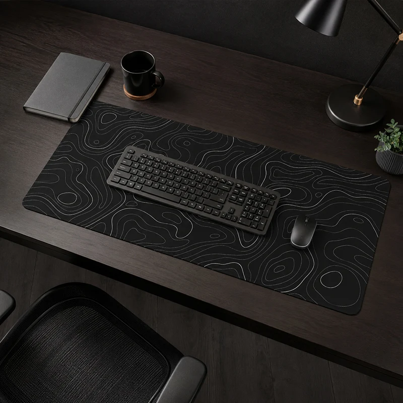 Tapis de souris noir avec lignes de contour, imprimé sur demande, tapis de souris XXL pour gamer, tapis de souris en caoutchouc naturel souple, tapis de souris de bureau