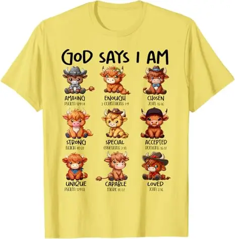Schottisches Kuh-T-Shirt: Gott sagt, ich bin eine Highland-Kuh – Christliches religiöses Kleinkuh-T-Shirt, Y2K Glaube Jesus Bibelvers Tee Bekleidung – Detail 11