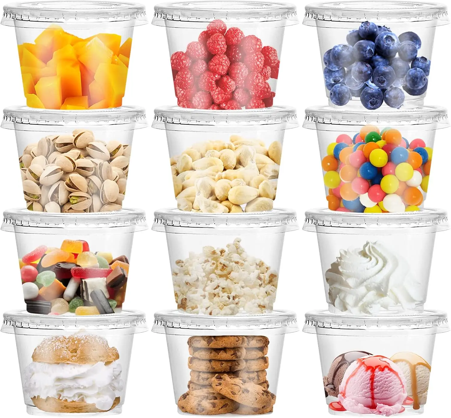 8/10OZ Plastic Parfait Cups with Flat Lids Disposable Dessert Cups with Lids Clear Plastic Fruit Cups Snack Cups with Lid