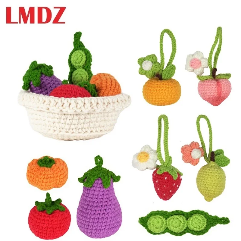 LMDZ 4Pcs Fruit/Vegetable Shape Knitted Set DIY Knitting Material Package with Steps Instructions for Beginners