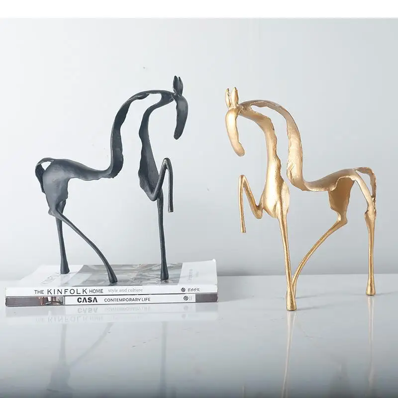 Minimalist Hollow Out Horse Sculpture Desk Decoration Stainless Steel Ornaments Modern Decor Crafts Abstract Animal Statue