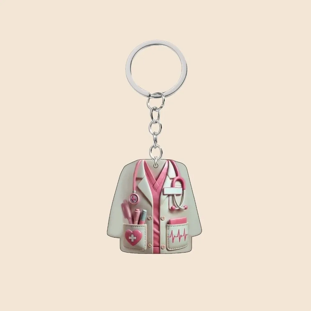 Creative 2D Flat Nurse Uniform Keychain Acrylic Nurse Uniform Design Hanging Keyring Backpack Decoration Student Gift