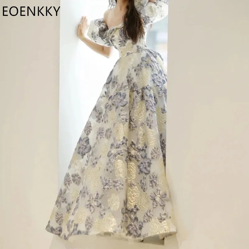 Sweet Printed Prom Dress Off the Shoulder Fluffy Short Sleeve A-line Party Dress Elegant Women Formal Evening Gowns Customized