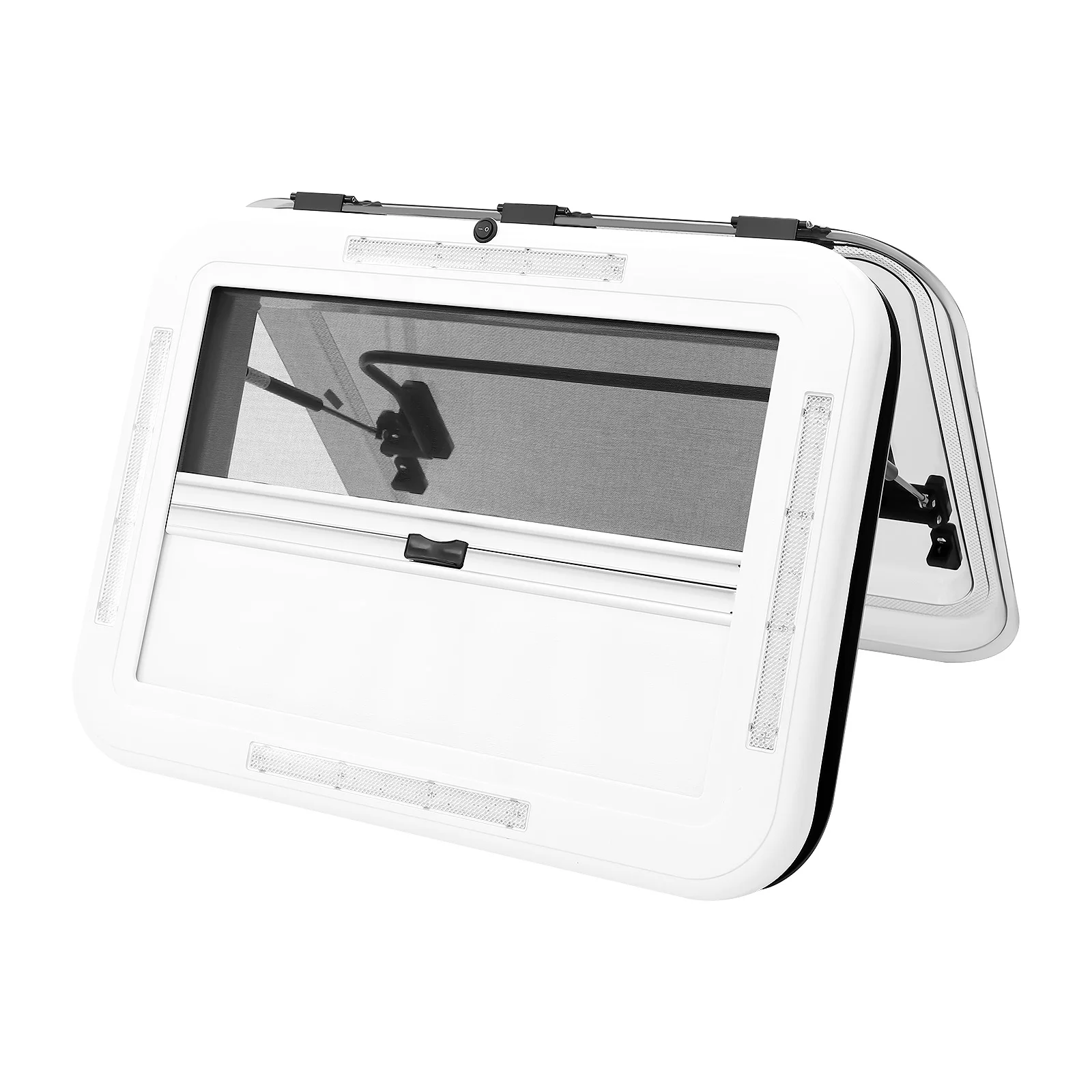 نافذة سقف RV مع ضوء LED، كوة RV LED، فتحة تهوية علوية للسقف، زاوية فتح 70 درجة، للمركبات الترفيهية والقوافل، 700 × 500 مم