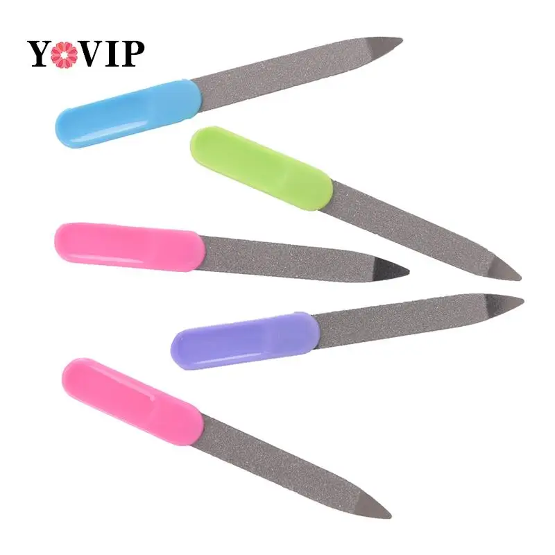 5 Stks/partij Nail Art Buffer Vijlen Plastic Handvat Metalen Dubbelzijdige Nagelvijlen Pro Nagelvijl Diy Manicure Pedicure Tool Random