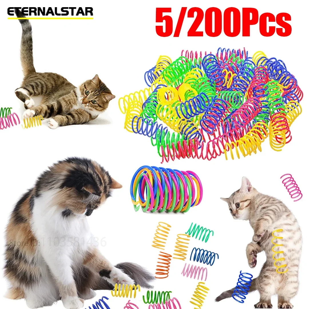 

Durable Colorful Spiral Coil Cat Spring Toy Interactive Durable Gauge Kitten Plaything for Indoor Hunting Pet Supplies 5/200 Pcs