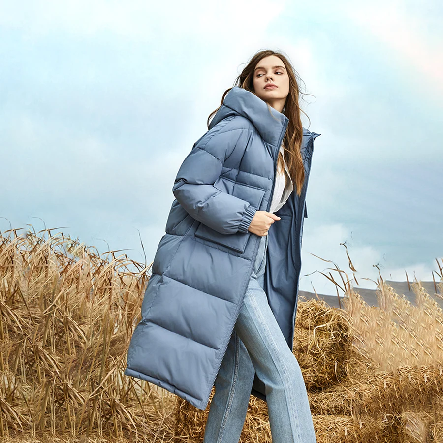 

Conciso Winter Casual Long Coat Windproof and Warm Parka Hooded Stand-Up Collar Long-Sleeves Big Pocket Women Jacket M82039
