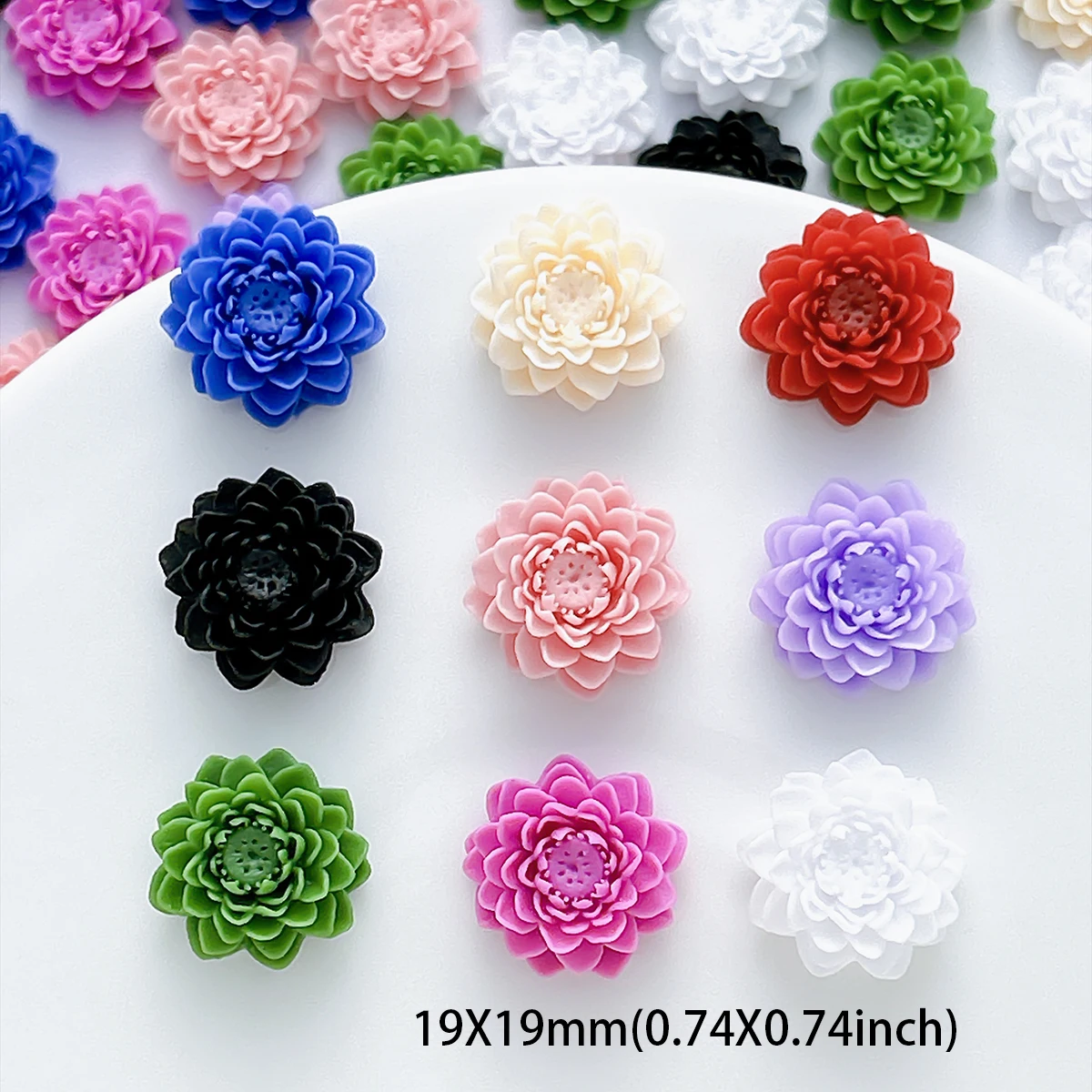 20PCS Creative Solid Color Resin Flower Series Nail Charms 3D Minimalist Simulated Peony Flowers Nail Art Decorations DIY Clip