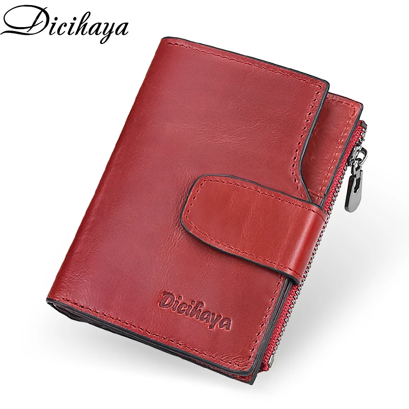 

Genuine Leather Wallet Women Female Coin Purse Portomonee Money Bag Small Card Holder for Women Red Color Fashion for Girls