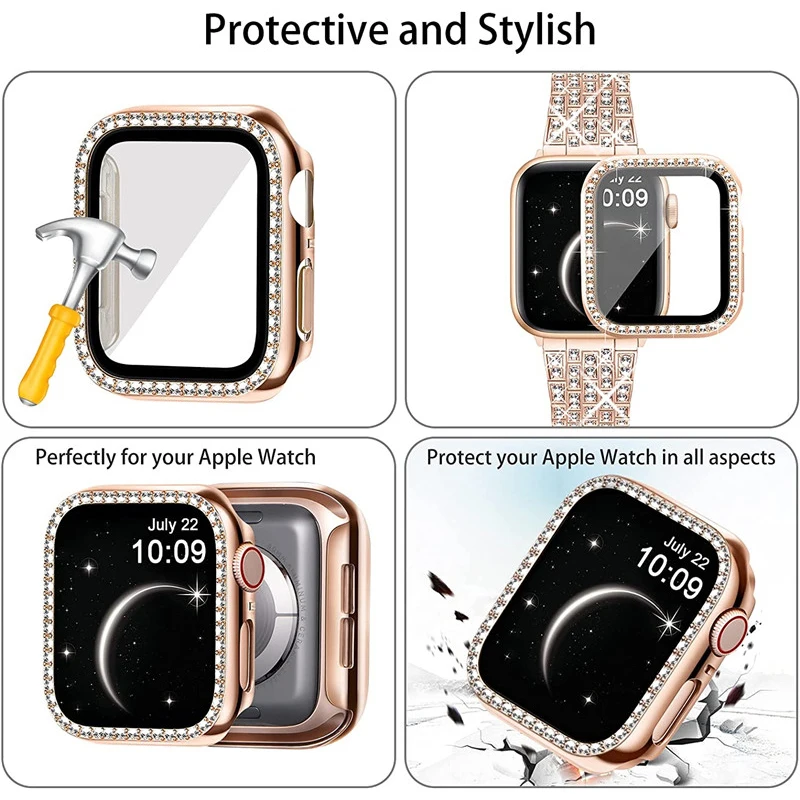 Metal Strap for Apple Watch Band 40mm 38 41mm 44mm 45mm Woman Diamond Shining Stainless Steel Link Bracelet iWatch 7 6 SE 5 4 3
