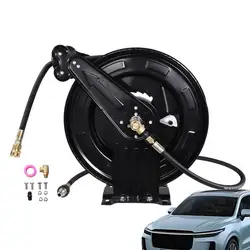 Hose Reel  Retractable Pressure Washer Reel 4000PSI Heavy Duty Steel Power Hose Mountable 60ft Wall Ceiling Floor Kit Included