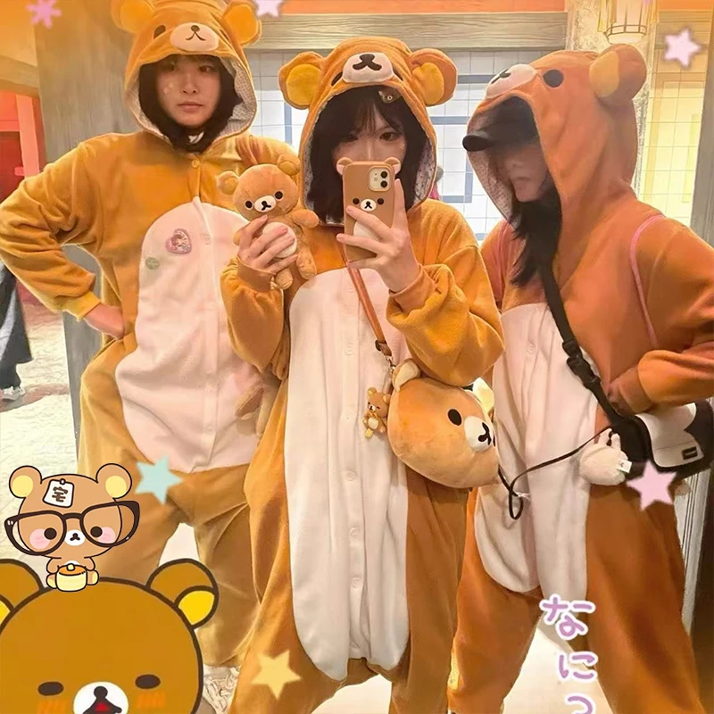 

Милый аниме комбинезон, пижамы, японский персонаж мультфильма, Rilakkuma, кигуруми, медведь, сестра, для взрослых, каваи, аниме, периферийные пижамы, подарок