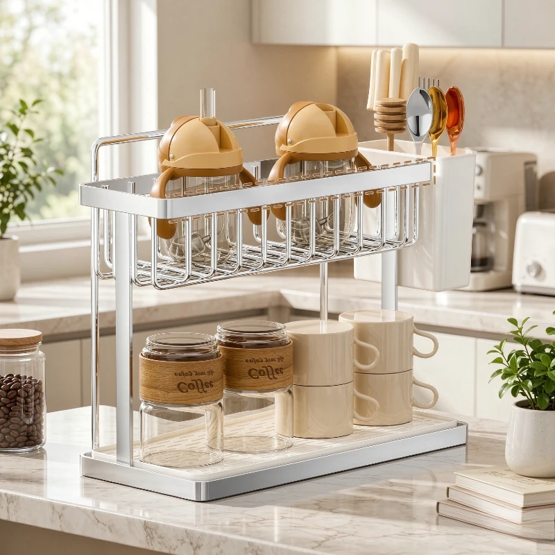Stainless Steel Dish Drying Rack Double Layer Organizer Drain Tray for Kitchen Sink Countertop Home Daily Storage Use 식기 건조대