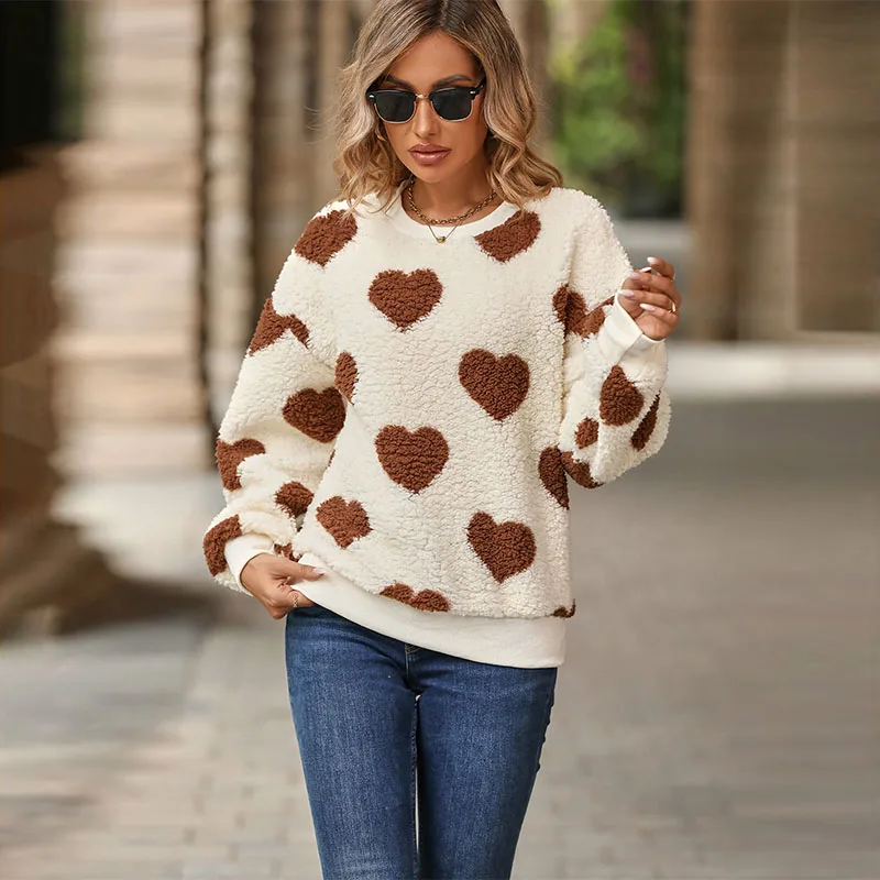 

Women's sweater long-sleeved round collar pullover love pattern loose sweater spring autumn winter