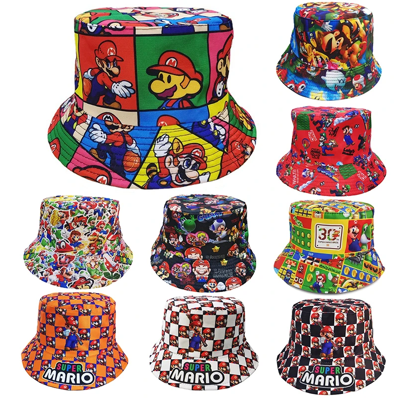 MINISO Anime Cartoon Super Mario Bros Men Women Casual Bucket Hat Adult Spring Summer Outdoor Sport Fisherman Sunshade Hat