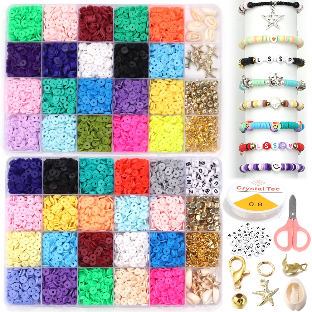 1Box 24-grid Colorful Soft Clay Tiles Bead Multiple Shape Beads Jewelry Tools For DIY Crafts Necklace Bracelet Jewelry Accessory