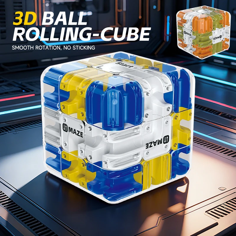 3D Maze Magic Cube Six-Sided Transparent Puzzle Roll Ball Labyrinth Toy Stress Relief Autism Focus Training Educational Gift