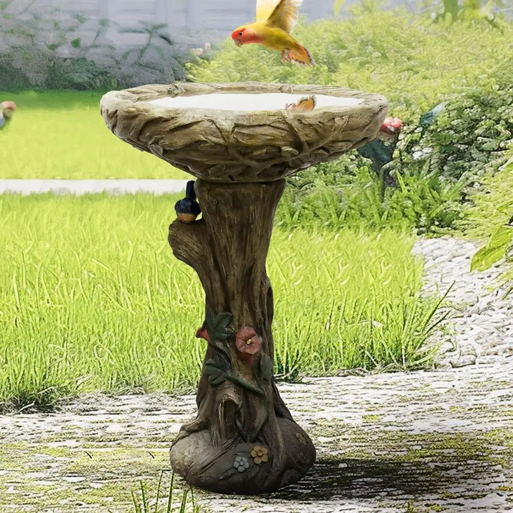 SunJet 25.5 Inch Heigh Wood-Concrete Bird Bath with Decorative aux Bird – birdbath Rustic & Long-Lasting Design, Enhances Garden