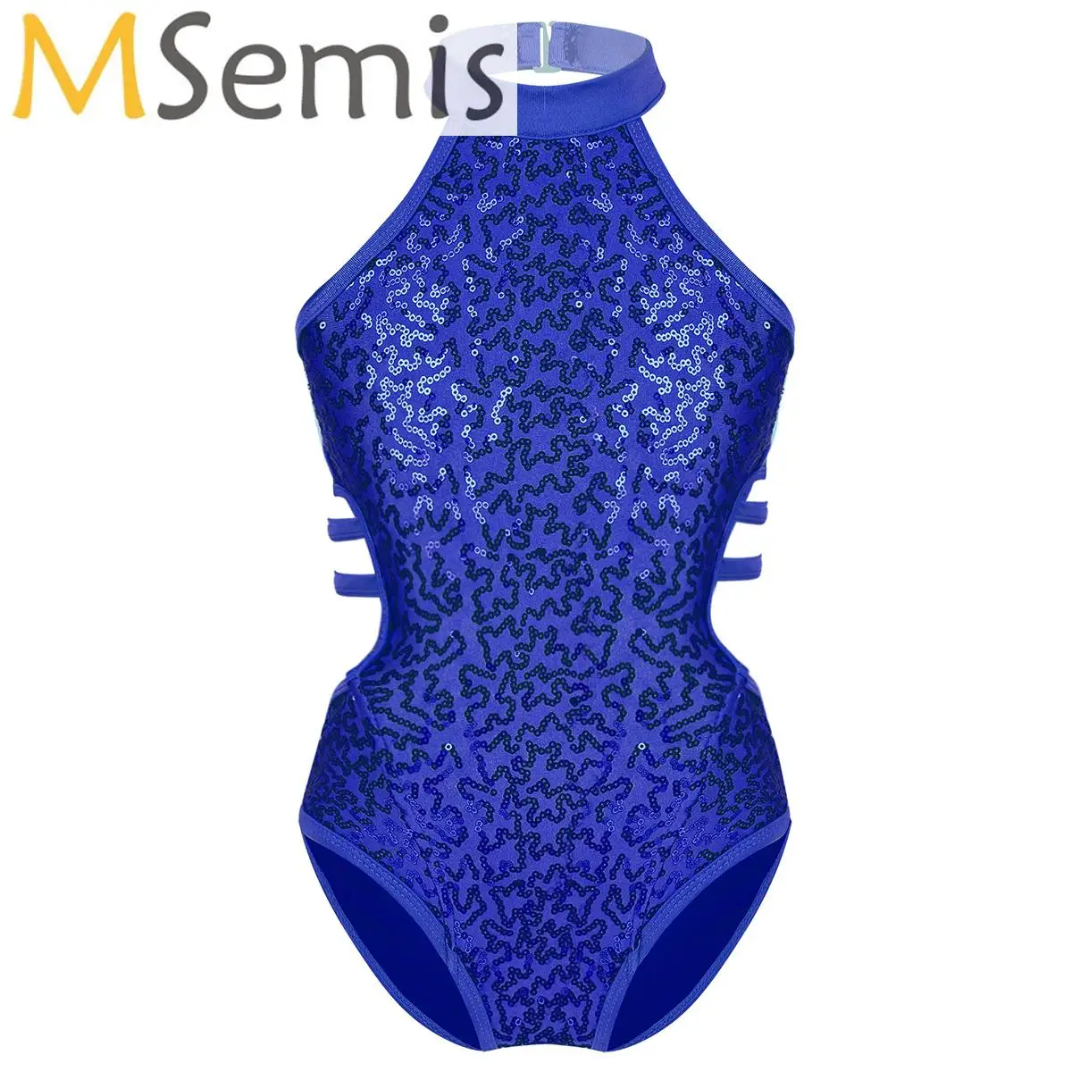 

Kids Girls Dancewear Sleeveless Sparkly Sequin Cutouts Back Strappy Waist Ballet Dance Gymnastics Leotard Jumpsuit Training Wear