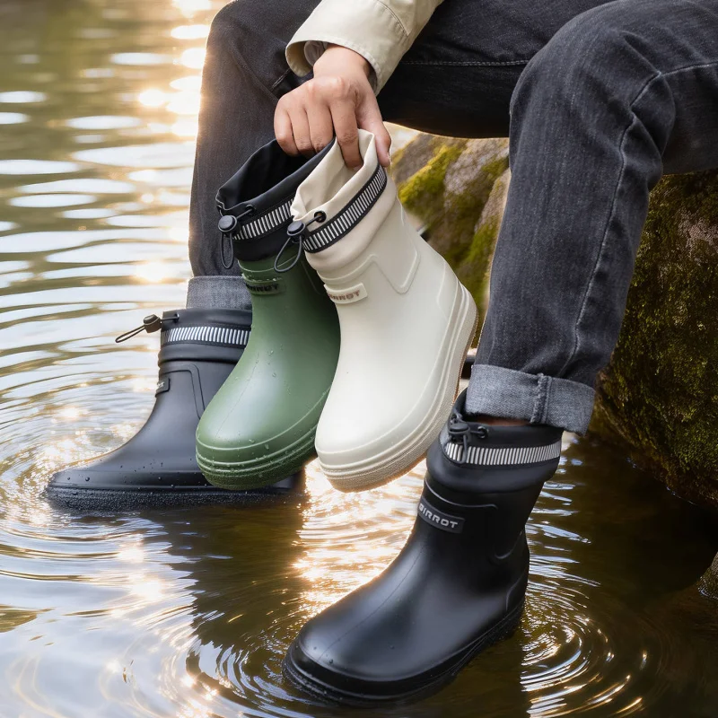 

German Non-slip Rain Shoes Men Mid-calf Warm Rain Boots Plus Velvet Waterproof Shoes Kitchen Shoes Car Wash Fishing Shoes Women