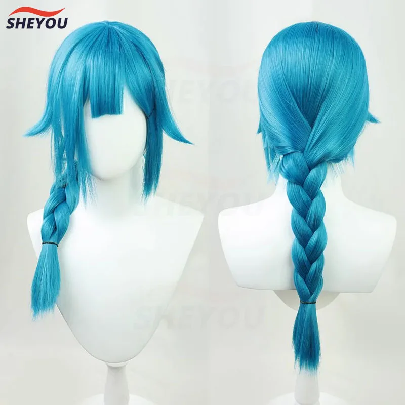 

Arcane Jinx Cosplay Wig Short Blue Braided Heat Resistant Synthetic HairAnime Jinx Juvenile Wigs + Wig Cap