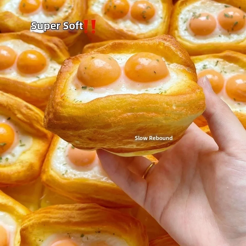 Creative Fried Egg Toast Squishy Toy Super Soft Kneading Bread Squeeze Toy Comfortable Anxiety Relief Sensory Stress Ball