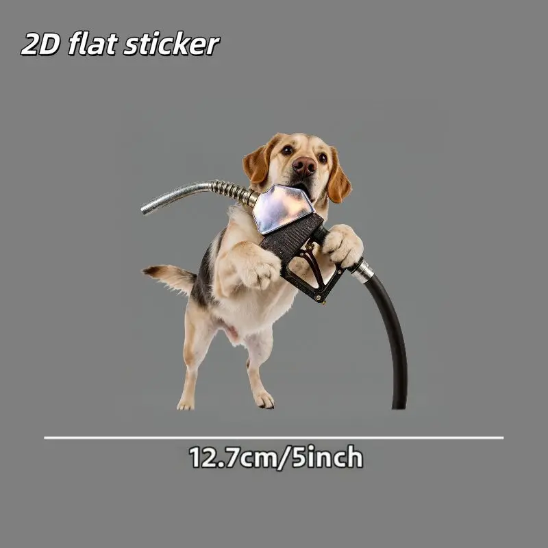 1Pc 2D Flat Puppy With Fuel Nozzle Vinyl Sticker, Waterproof Cute Dog Decal for Car Window & Smooth Surfaces
