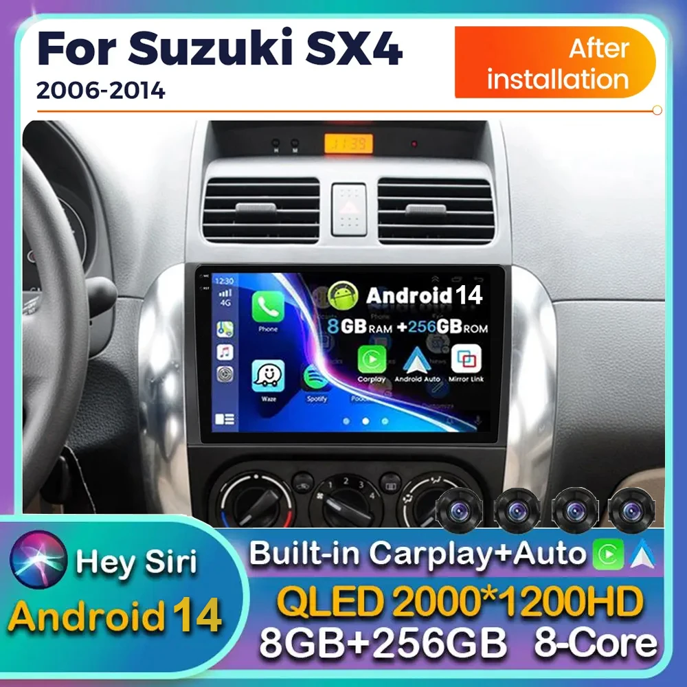 

Android 14 Carplay Auto Car Radio for Suzuki SX4 2006-2013 Fiat Sedici 2005-2014 Multimedia GPS Player Stereo 2din DSP Head Unit