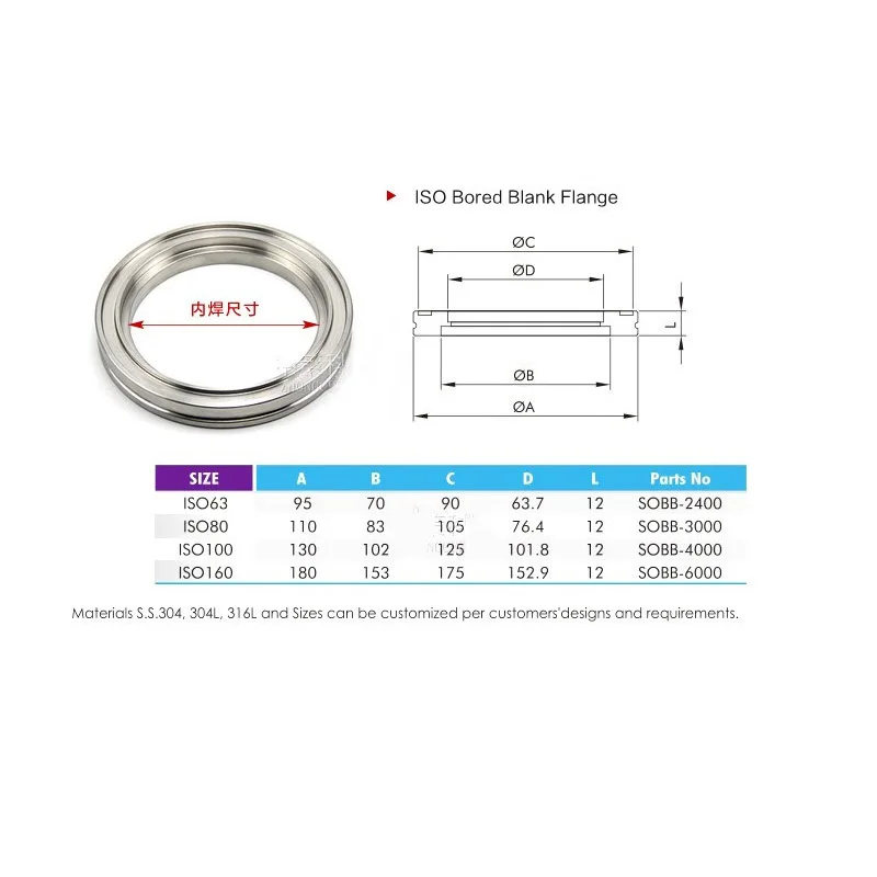 

ISO 160 100 80 63 304 Stainless Steel Forging Vacuum Welding Flange ISO Pipe Flange Coupling Flange Vacuum Chuck Flange Joint