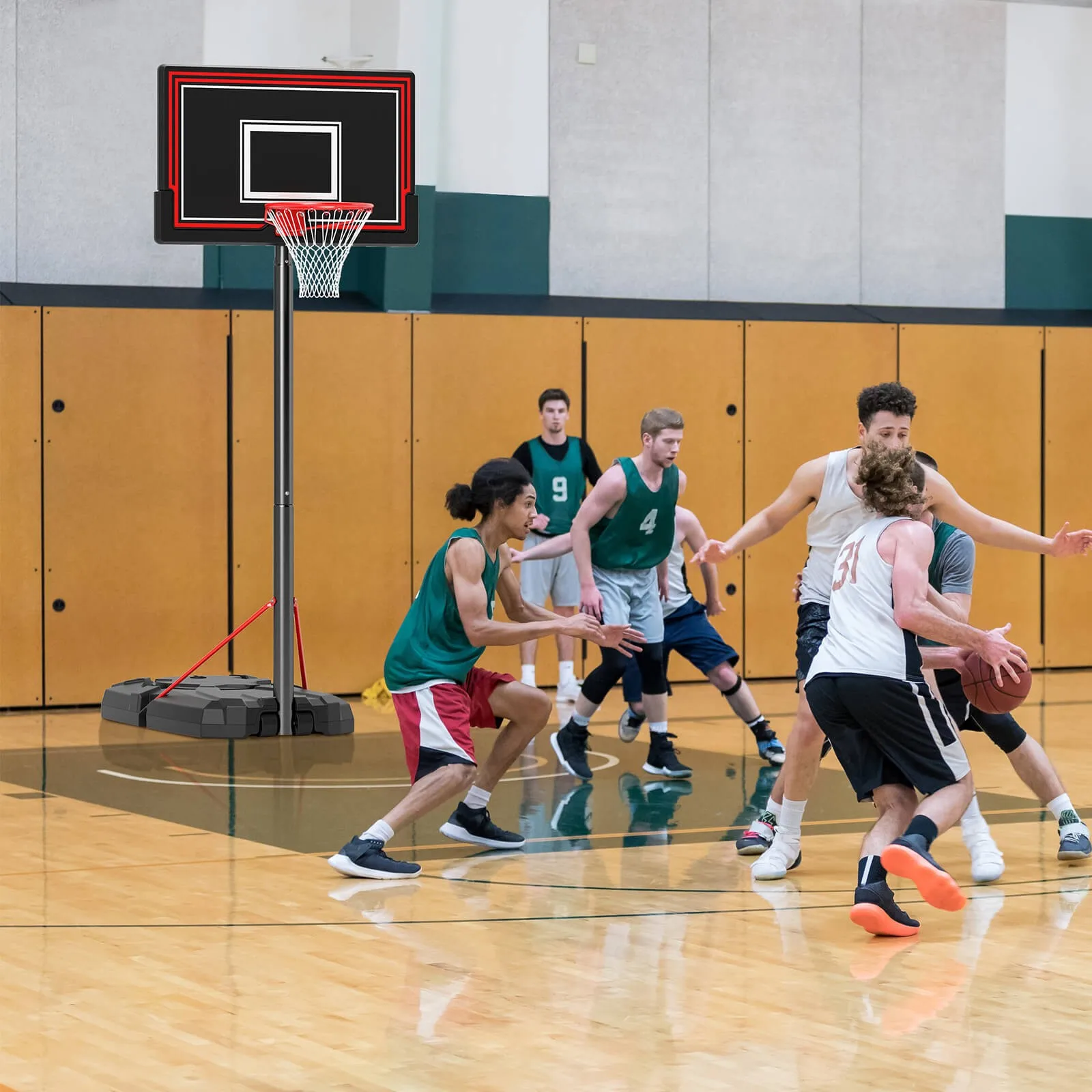 ห่วงบาสเก็ตบอลแบบพกพาขนาด 7.5-10 ฟุตพร้อมแผ่นหลังกันกระแทกขนาด 44 นิ้วกลางแจ้งในร่ม