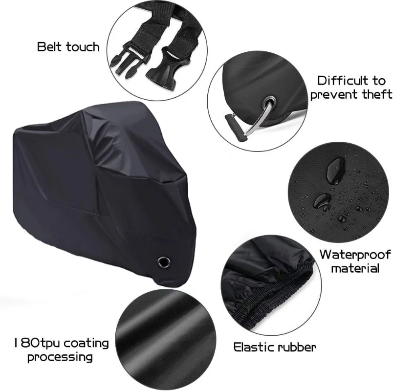 190T Motorcycle Cover Waterproof All Season Dustproof UV Protective Outdoor Indoor Scooter Wear-resistant Fabric Motorbike Cover