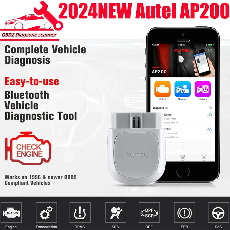 2024 NEW Autel AP200 Bluetooth OBD2 Scanner Automotivo OBD 2 TPMS Code Reader Car Diagnostic Tool Full Systems Scan Tools