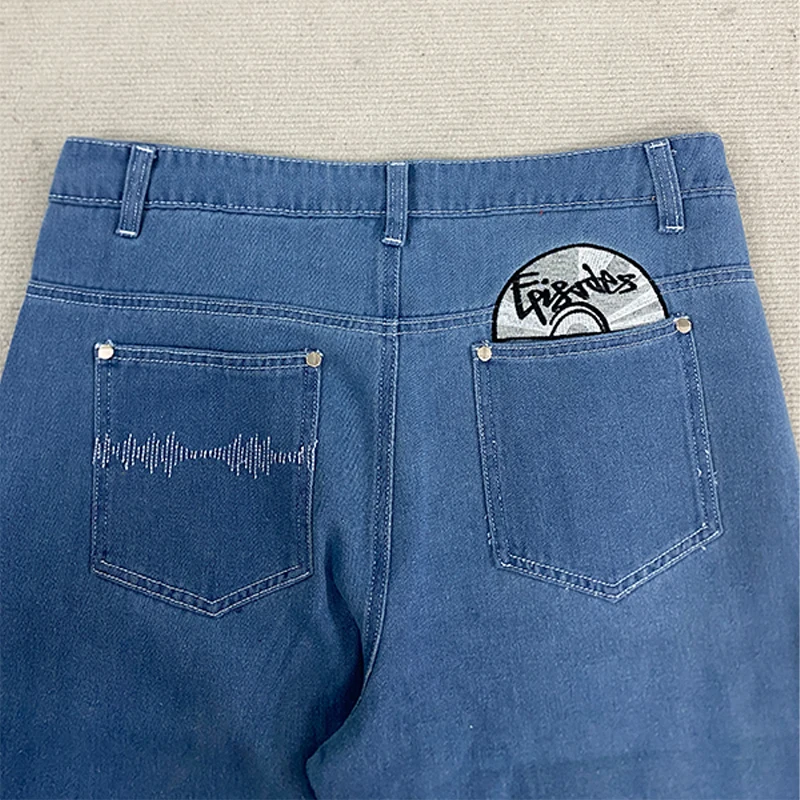 

Unisex Light Blue High Waist Straight Leg Jeans Loose Fit Denim Pants for Casual Daily Streetwear Y2K Fashion Hip Hop Style