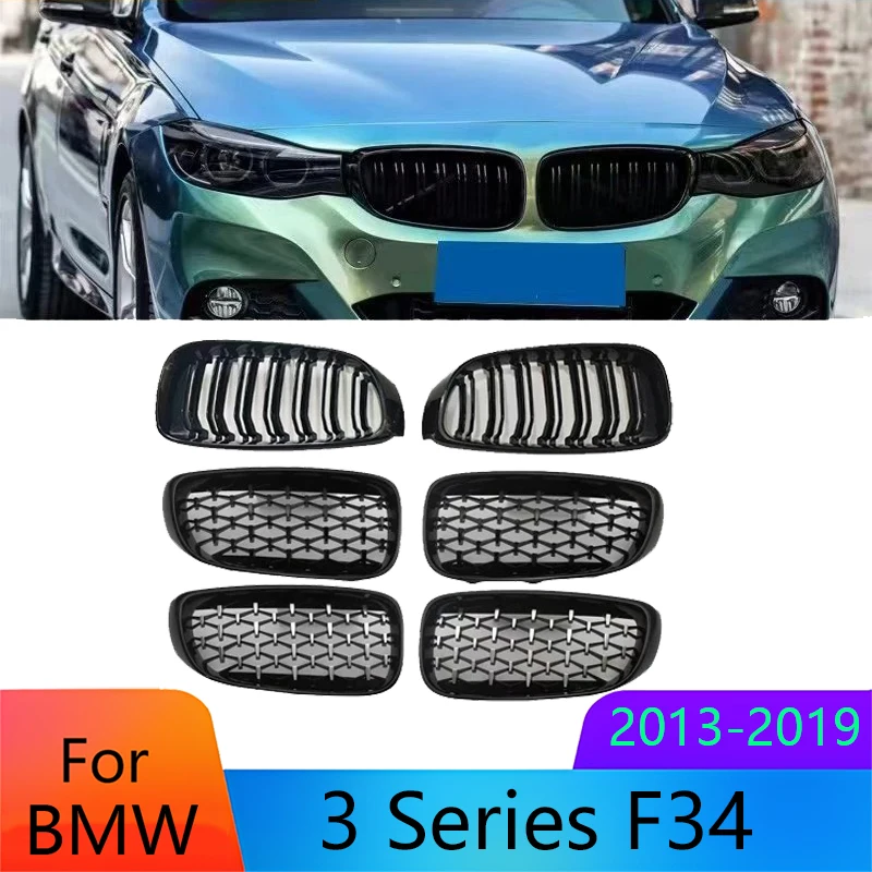 

Решетка переднего бампера для BMW 3 серии GT F34 2013-2019, глянцевый черный ABS, сменная решетка для почек, пара, простая установка