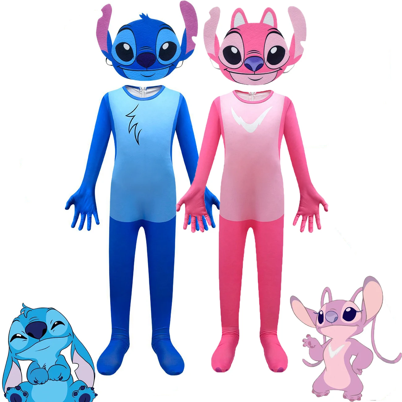 Kinder Halloween Kostüme für Jungen Mädchen Film Cartoon Stich Cosplay Bodysuit Anime Overalls Geburtstags feier Kleidung und Maske