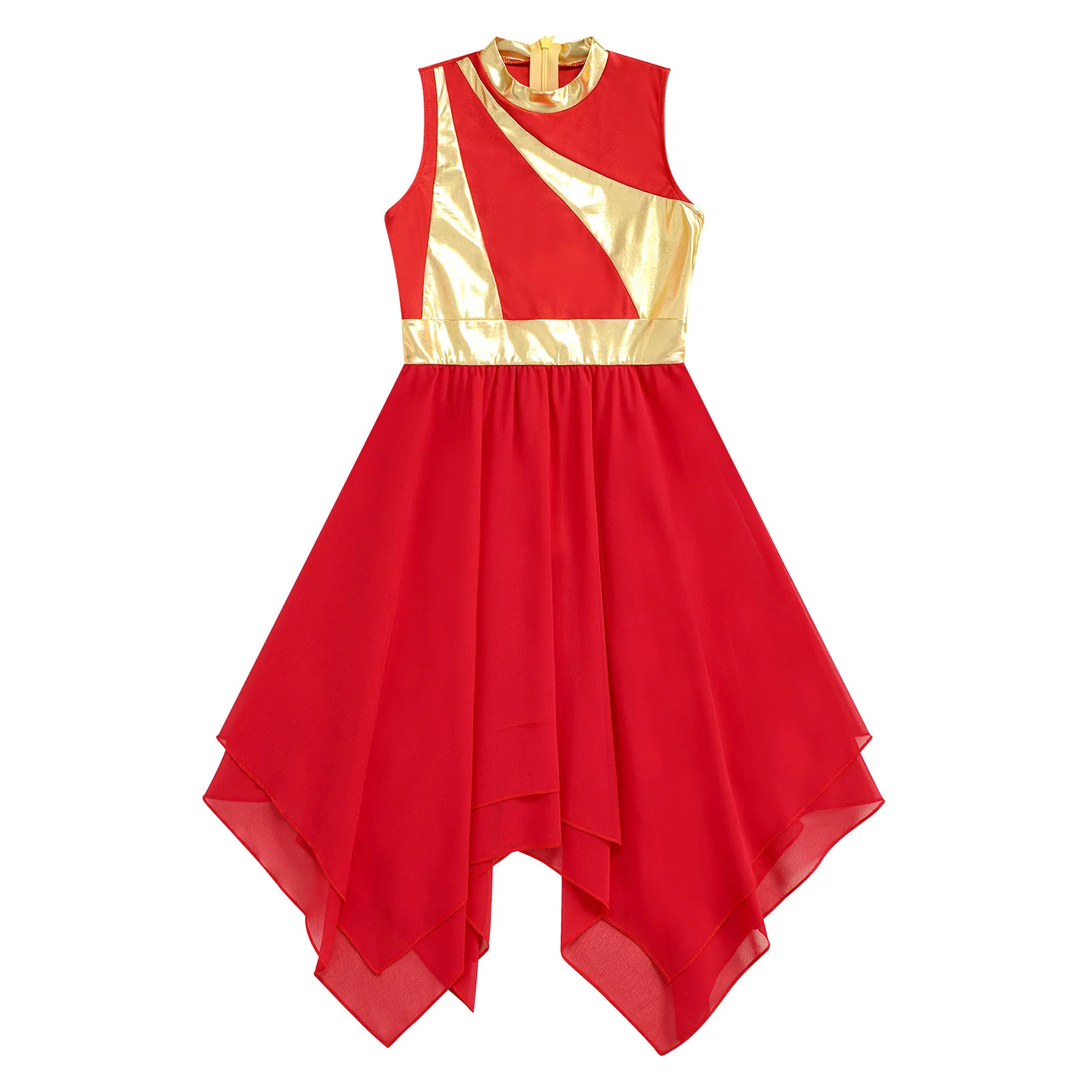 Children Girls Praise Modern Lyrical Dance Dress Church Choir Worship Stage Performance Costume Sleeveless Asymmetrical Hem Gown