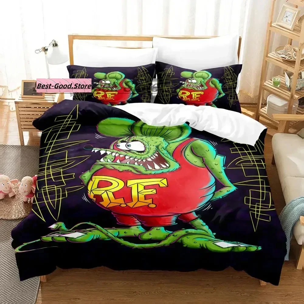 

New Rat Fink Bedding Set Single Twin Full Queen King Size Bed Set Aldult Kid Bedroom Duvetcover Sets 3D Anime Bed Sheet Set
