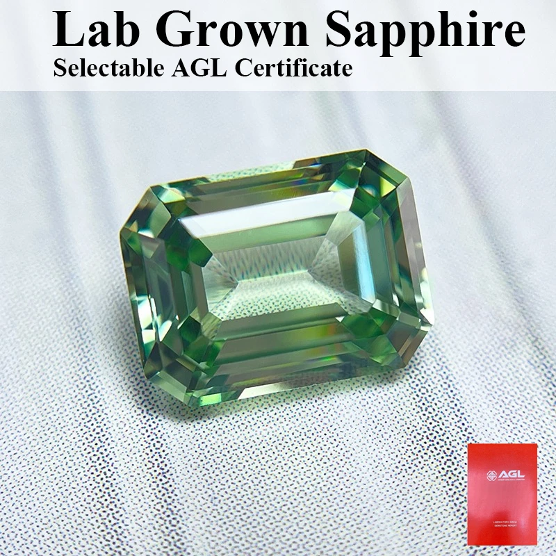 

Top Lab Grown Sapphire Green Color Emerald Cut VVS1 Selectable AGL Certificate Gemstone Charms DIY For Jewelry Making Materi