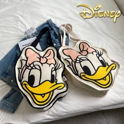 Disney Kawaii Anime Daisy Duck Canvas Cartoon Large-capacity Shopping Shoulder Bag Portable Fashion Girls Handbag Birthday Gifts