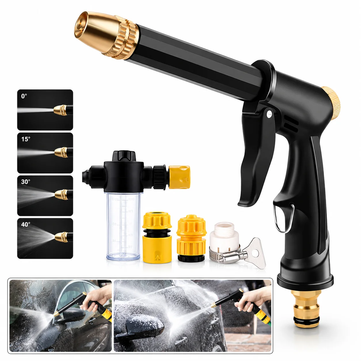 High Pressure Car Wash Water Gun Adjustable Spray Nozzle Hose Kit for Garden Watering Vehicle Cleaning Patio Rinsing Tool