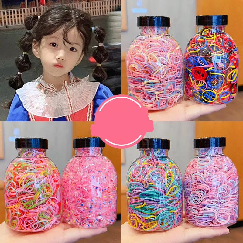 1000/box Kids Disposable Transparent Hair Tie Girls Elastic Rubber Bands For Bracelets Baby Colorful Hair Rope accessories