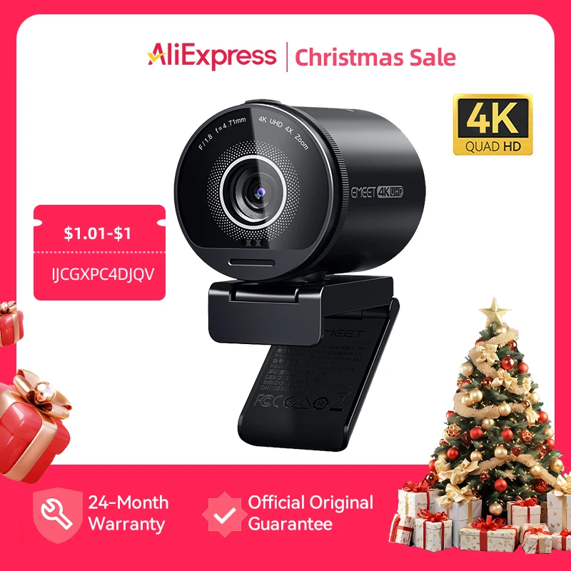 4K Webcam UHD Web Camera HDR Streaming USB Camera With Sony Sensor EMEET S800 Webcam With Dual Noise Cancelling Mics