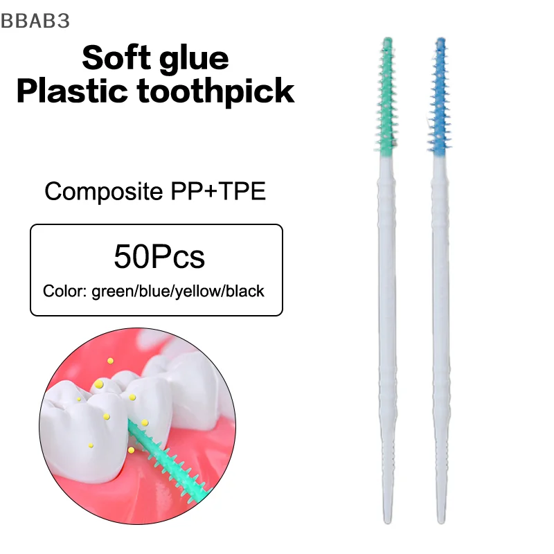 

Y 50pcs Double-end Interdental Brush Clean Between Teeth Extended Massage Disposable Silicone Toothpicks Brush